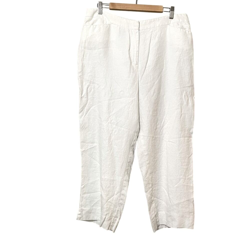 Jones New York White 100% Linen Slacks Pants Womens 16 Beachy Lagenlook Natural